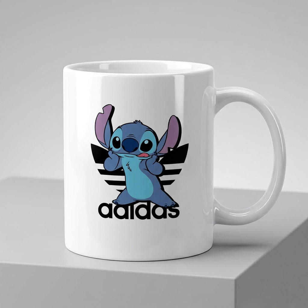 Adidas Inspired Cute Blue Alien Stitch Waterproof Vinyl Sticker - Funny Cartoon Trefoil Graphic Decal for Mugs