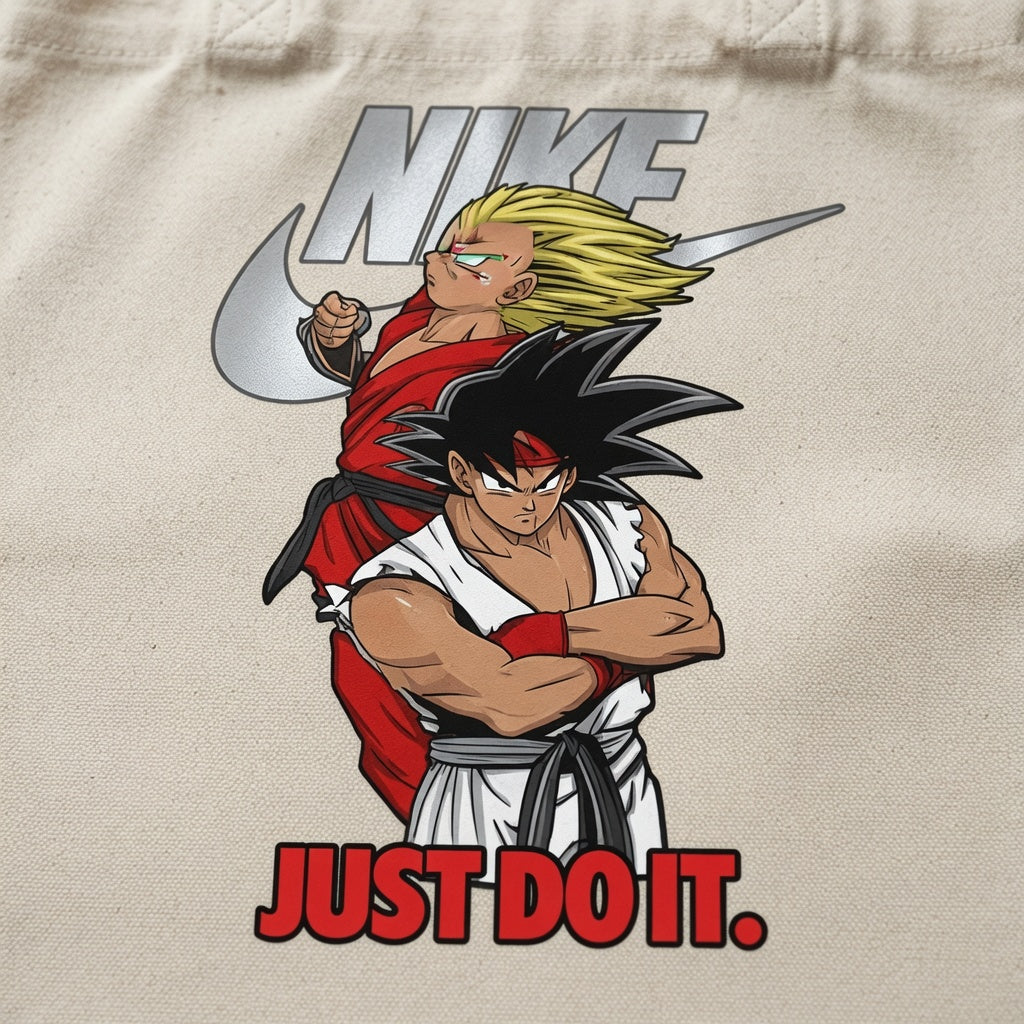 Anime Martial Arts Warriors "Just Do It" Nike Swoosh Cotton Canvas Tote Bag