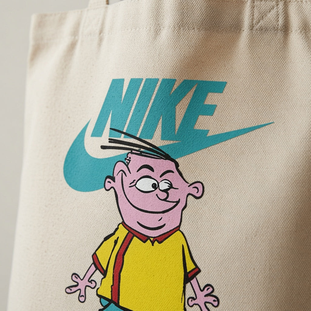 Classic Cartoon Eddy Light Blue Nike Swoosh Cotton Canvas Tote Bag