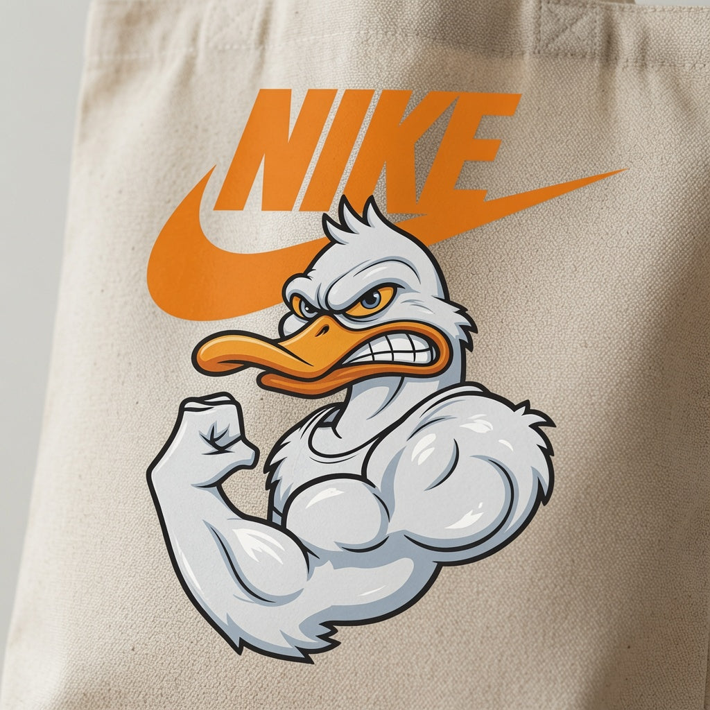Quack-tastic Muscle Duck Nike Swoosh Cotton Canvas Tote Bag