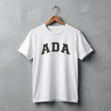 ADA Classic College Varsity Block Typography Graphic T-Shirt - Premium Soft Cotton Crew Neck Tee in White & Blue