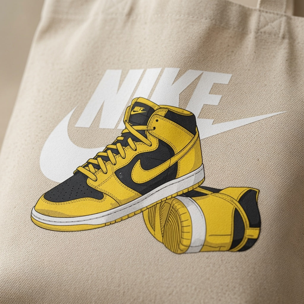 Yellow & Black Retro High-Top Sneakers White Nike Swoosh Cotton Canvas Tote Bag