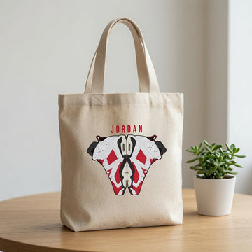 Symmetrical Retro Red & White Sneaker Pair "JORDAN" Cotton Canvas Tote Bag