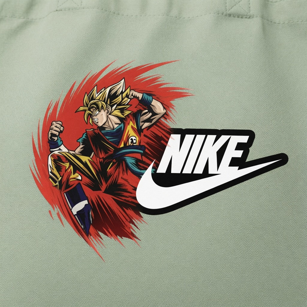 Anime Super Saiyan Graphic Canvas Tote Bag - Dragon Ball & Swoosh Design